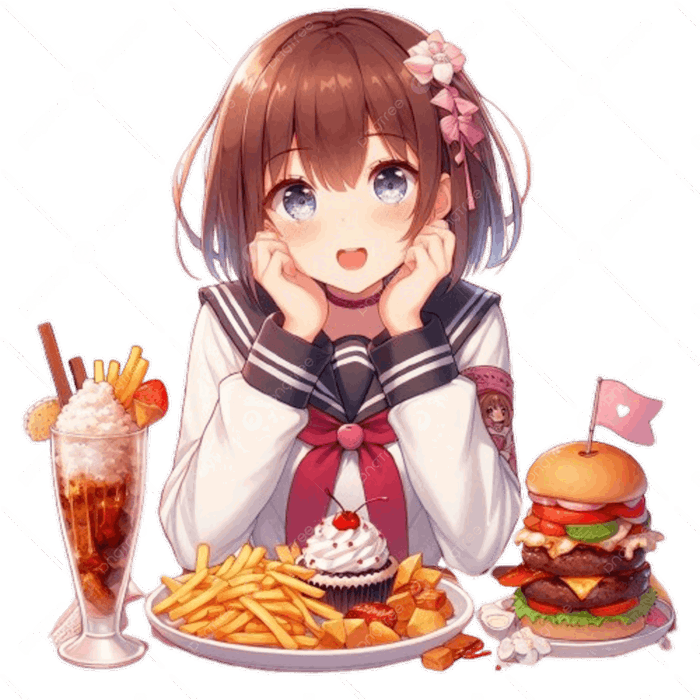Hình ảnh Cô Gái Anime 3d đang ăn Bánh Sandwich Và Uống đồ Uống Tại Bàn PNG  , Cô Gái Anime 3d đang ăn Bánh Sandwich, Và Uống đồ Uống Tại Bàn,