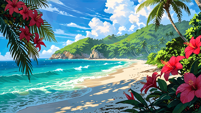 Hình nền Bãi biển Mùa hè Anime | 3840x2160 | Wallpaper Alchemy