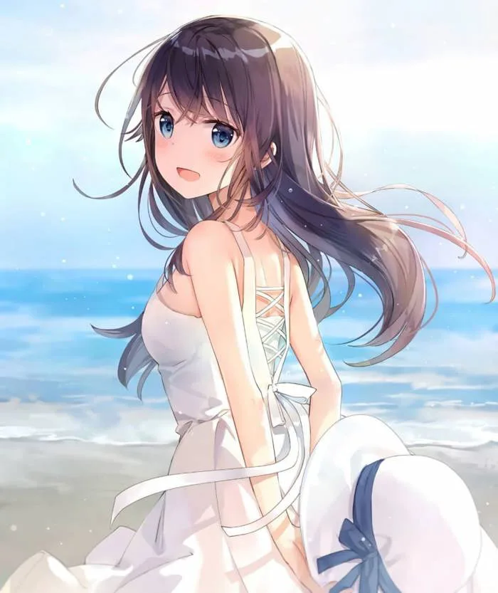 Xem hình ảnh anime nữ hấp dẫn với bộ váy đi biển và chiếc mũ đẹp