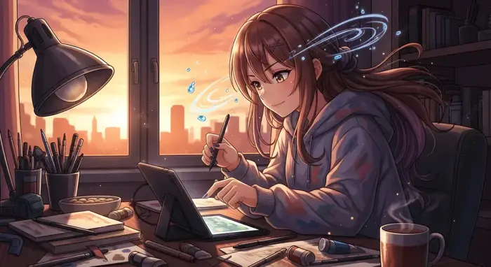 Hình nền Nền Cô Gái Họa Sĩ Anime đang Làm Việc Trên Máy Tính Bảng Kỹ Thuật  Số Lúc Hoàng Hôn, Nghệ Thuật, Vẽ, Hình Minh Họa Background Vector để tải  xuống
