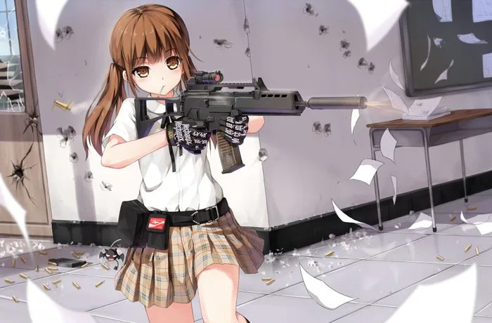 Ảnh Anime nữ cầm súng ngầu đẹp