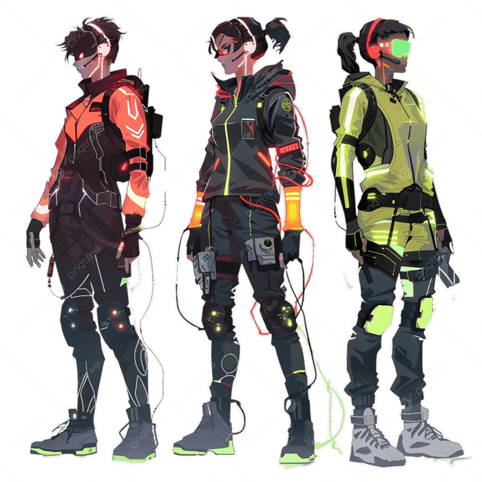 Hình ảnh Bảng Nhân Vật Phong Cách Anime Cyberpunk Furistic Lính đánh Thuê  Cô Gái Con Trai Neon đen Neon Trắng Phẳng Màu Sáng Bóng PNG , đèn Neon,  Cyberpunk, Khung PNG