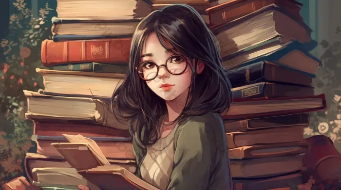 Tải miễn phí đọc Sách Cô Gái Anime đeo Kính đọc Sách Trong Khi Giá Sách Có  Mái Che Nền | JPG chuyên nghiệp - Pikbest