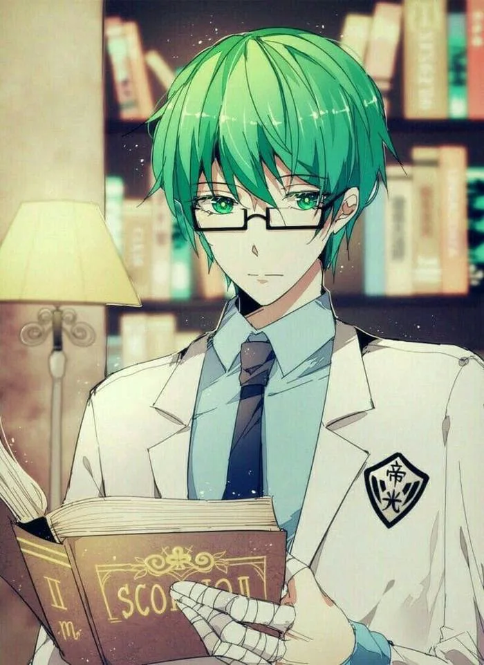 Xem hình ảnh anime nam với trang phục lịch lãm đang đọc sách
