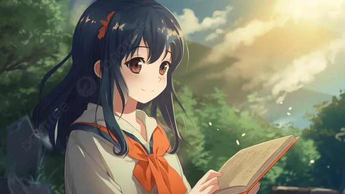 Hình nền Nền Cô Gái Trong Nhân Vật Anime đang đọc Sách, Một Nữ Sinh Trung  Học đang đọc Truyện Tranh Nữ Với Một Nụ Cười, ảnh Chụp ảnh Hd, Bầu Trời