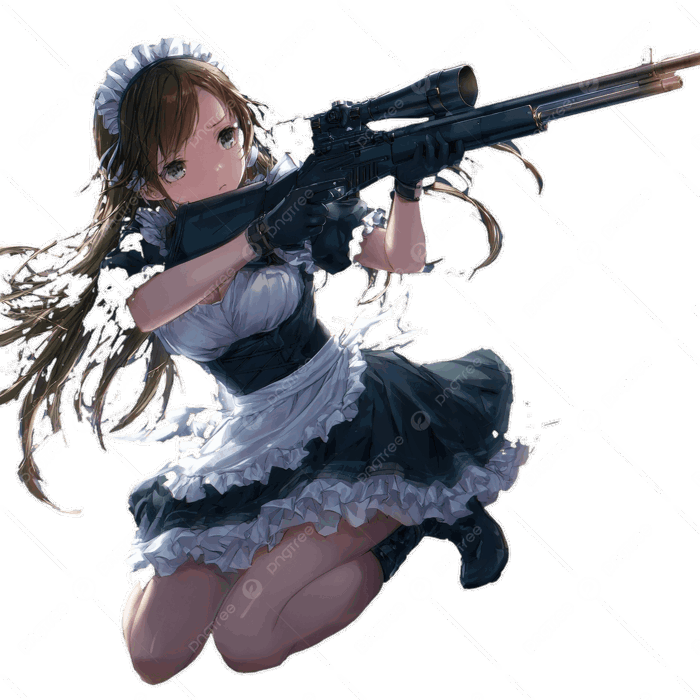 Hình ảnh Cô Hầu Gái Anime Bắn Tỉa Quỳ Gối Trong Tư Thế Hành động Trên Sân  Thượng Vào Ban đêm Năng động Với Mái Tóc Bồng Bềnh Và đôi Mắt Dữ
