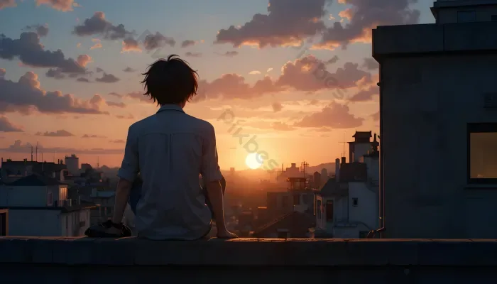 Tải miễn phí Cậu Bé Anime Cô đơn Với Tâm Trạng U Sầu Vào Lúc Hoàng Hôn |  PNG chuyên nghiệp - Pikbest