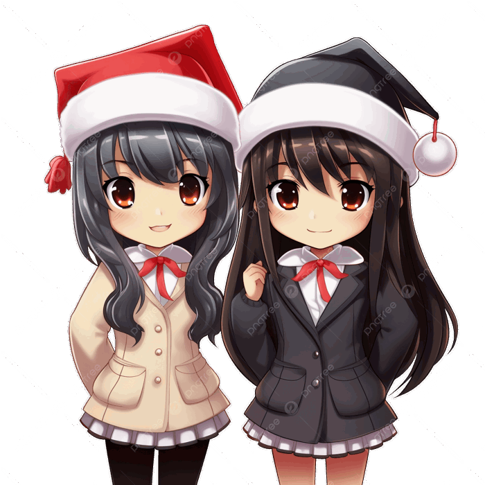 Hình ảnh Hai Cô Gái Anime Dân Tộc Khác Nhau Mặc đồng Phục Học Sinh Nhật Bản  Và đội Mũ Giáng Sinh PNG , Biểu Hiện Của Cô Gái, Phim Hoạt Hình