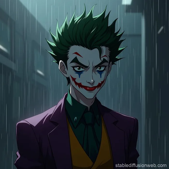 Joker Anime Portrait with Rain in Background | Stable Diffusion Trực tuyến