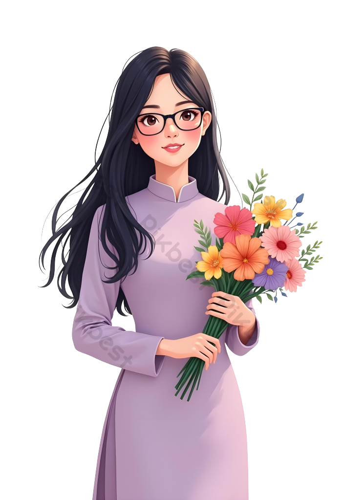 Tải miễn phí Cô Giáo Tóc Dài Mặc áo Dài Tím Công cụ đồ họa | PSD chuyên  nghiệp - Pikbest