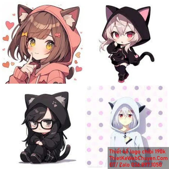 Cô Gái Chibi Với Áo Hoodie Mèo ( Girl Cat ) 190K CUTE ĐÁNG YÊU