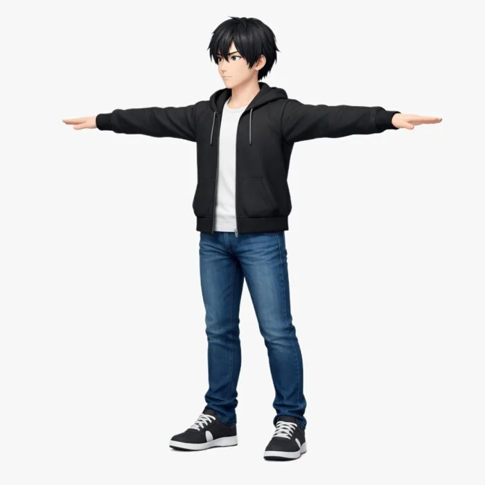 Mô hình 3D Nhân Vật Anime Nam với Áo Hoodie Đen - 3DModels.org