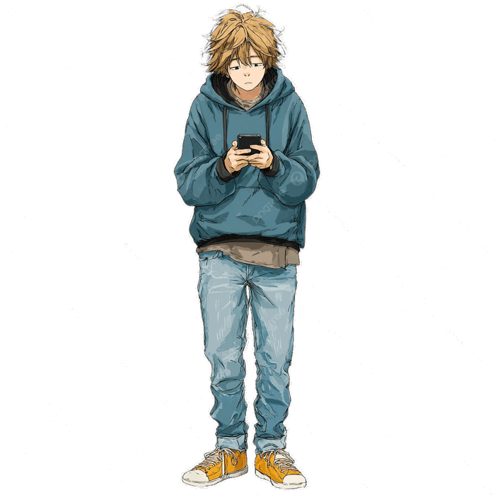 Hình ảnh Cậu Bé Tuổi Teen Mặc Phong Cách Anime Với Mái Tóc Rối Bù áo Hoodie  Quần Jeans Cầm điện Thoại Lo Lắng Ngạc Nhiên PNG , Clipart Miata, Cậu Bé