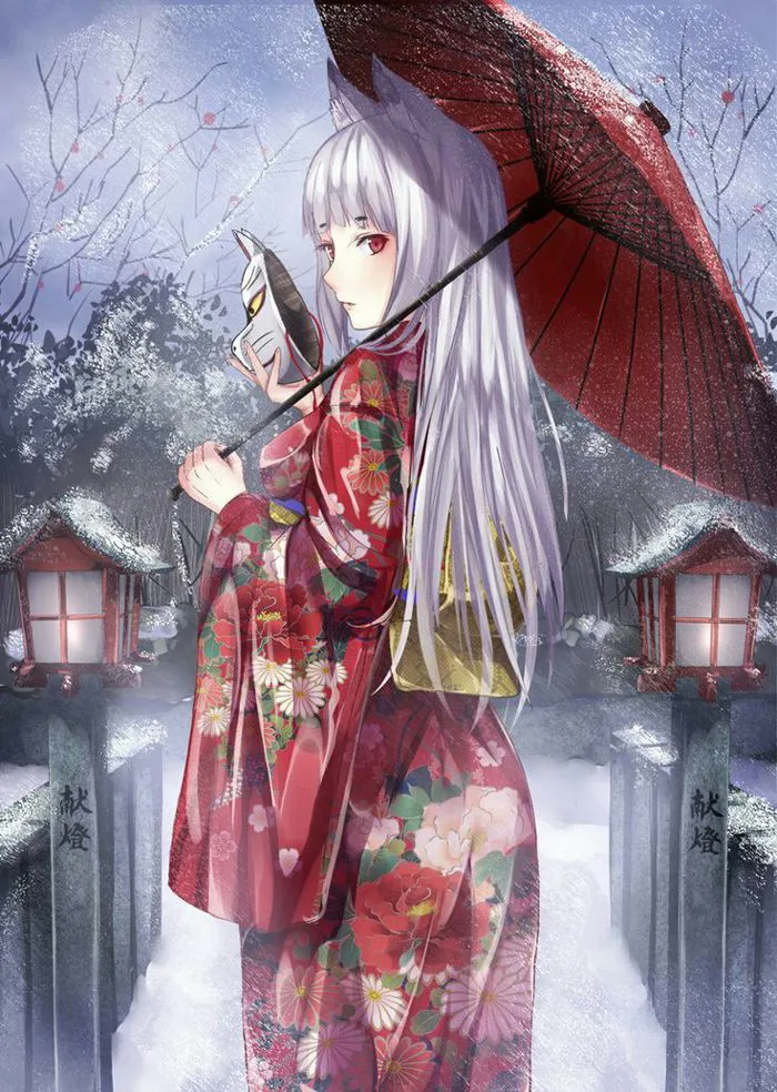 Những Ảnh Anime Đẹp - #206: Girl tóc trắng mặc kimono - Wattpad