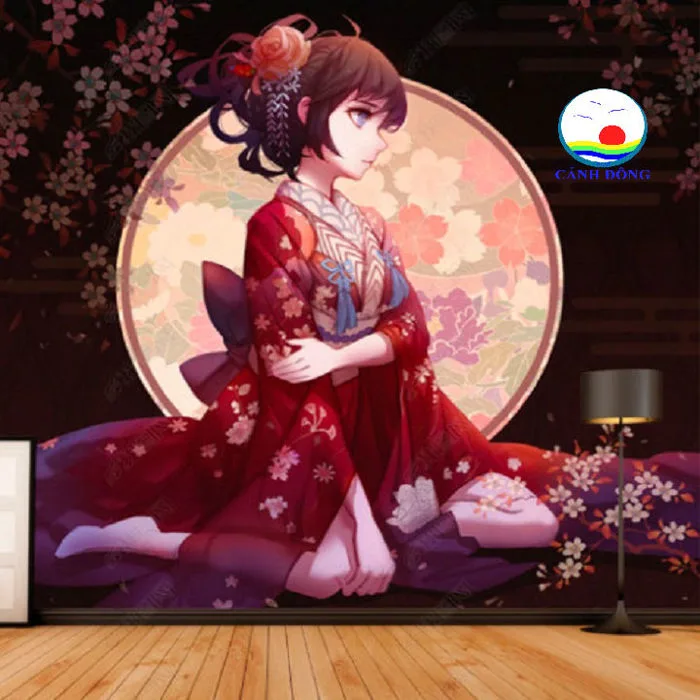 Giấy dán tường 3D phong cách Nhật Bản hình ảnh cô gái Anime mặc Kimono dễ  thương | Lazada Việt Nam