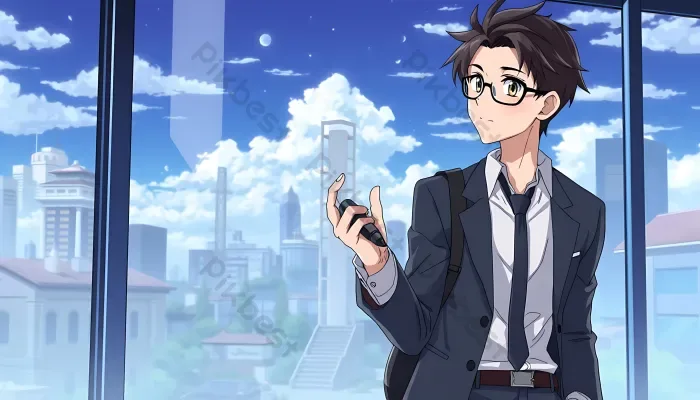 Tải miễn phí Hình ảnh Anime Về Một Người đàn ông Mặc Vest Và đeo Kính đứng  Trước Cửa Sổ Nền | JPG chuyên nghiệp - Pikbest