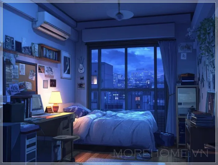 Phong cách anime, một phòng ngủ, ký túc xá khép kín, phong cách anime,  không gian