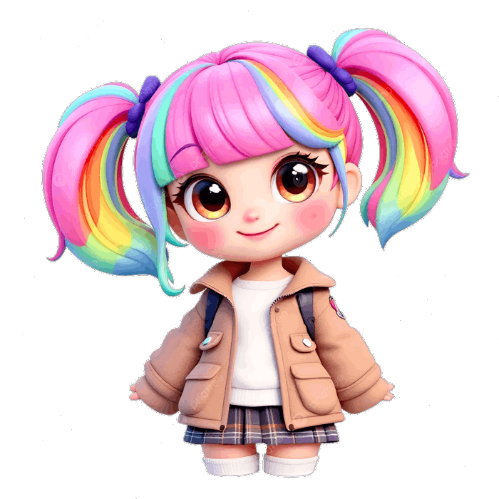 Hình ảnh Anime Nữ Sinh Dễ Thương Với Mái Tóc Cầu Vồng Và Ba Lô PNG , Cô Gắi  Dễ Thương, Nhân Vật Anime, Hình đại Diện 3d PNG trong suốt và