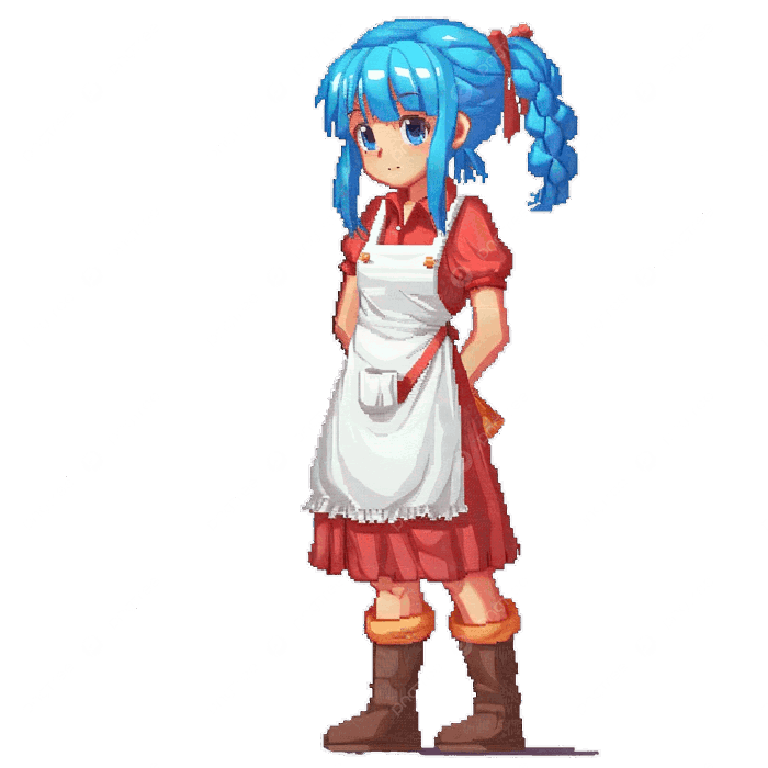 Hình ảnh Pixel Art Nữ Dân Làng Với Mái Tóc Xanh Sử Dụng Tạp Dề Trắng PNG ,  8 Bit, Những Năm 90, Hoạt Hình PNG trong suốt và Vector để tải