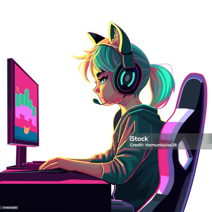 Nữ Game Thủ Hoặc Streamer Đeo Tai Nghe Ngồi Trước Máy Tính Hình minh họa  Sẵn có - Tải xuống Hình ảnh Ngay bây giờ - iStock