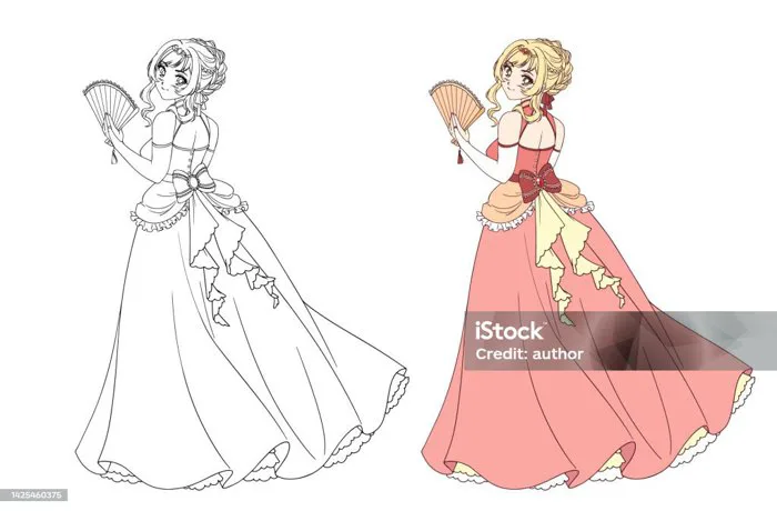 Vector Minh Họa Của Anime Công Chúa Đứng Và Giữ Quạt Hình Ảnh Đường Viền  Cho Sách Tô Màu Hình minh họa Sẵn có - Tải xuống Hình ảnh Ngay bây giờ -