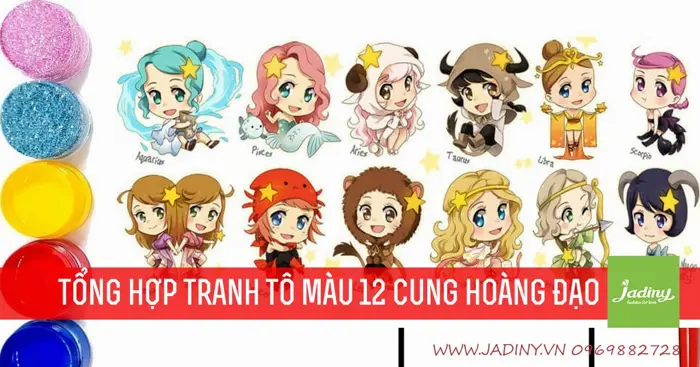 Bộ tranh tô màu chibi 12 cung hoàng đạo siêu đáng yêu cho bé