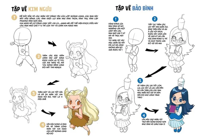 Bộ tranh tô màu anime 12 cung hoàng đạo đáng yêu, cute