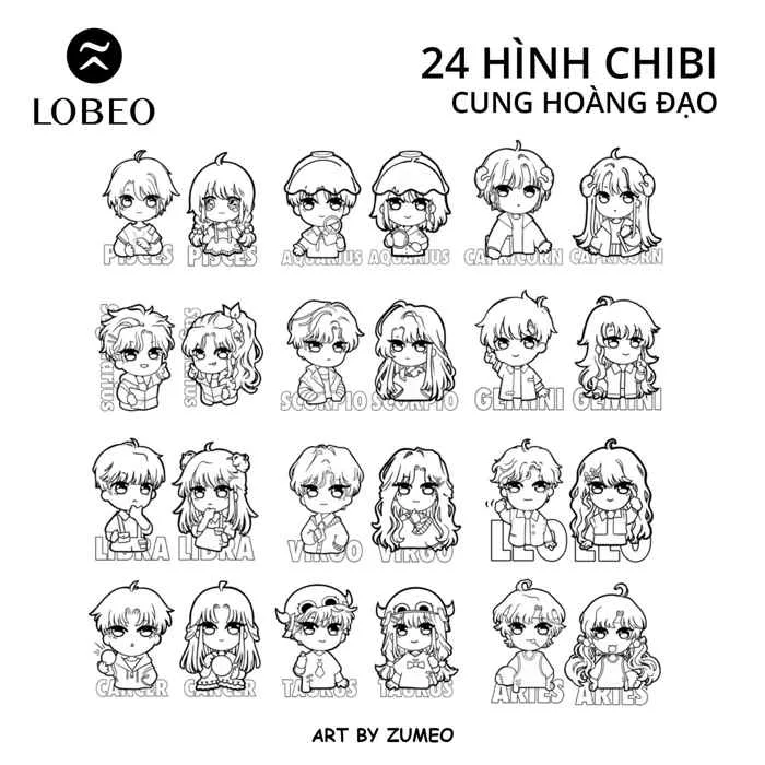Sổ tô màu Chibi 12 Cung Hoàng Đạo Ver 1 - Zumeo