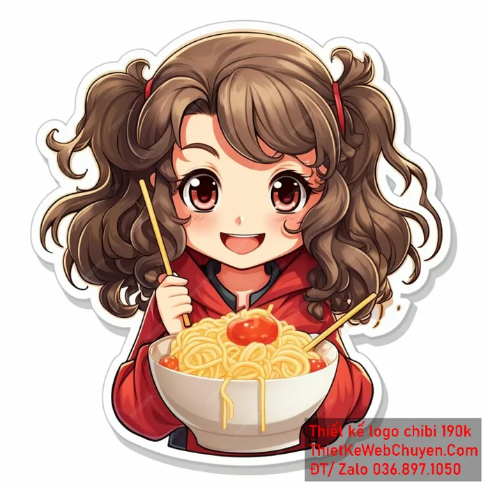 Vẽ chibi ăn vặt Bé Gái Vui Vẻ Với Món Mì Ngon để thiết kế logo 300K