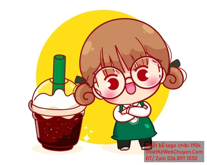 Vẽ chibi ăn vặt Bé Gái Vui Vẻ Với Thức Uống Ngon để thiết kế logo
