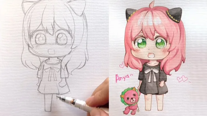 How to draw and watercolor painting Anya / tutorial drawing / Draw so easy  Anime