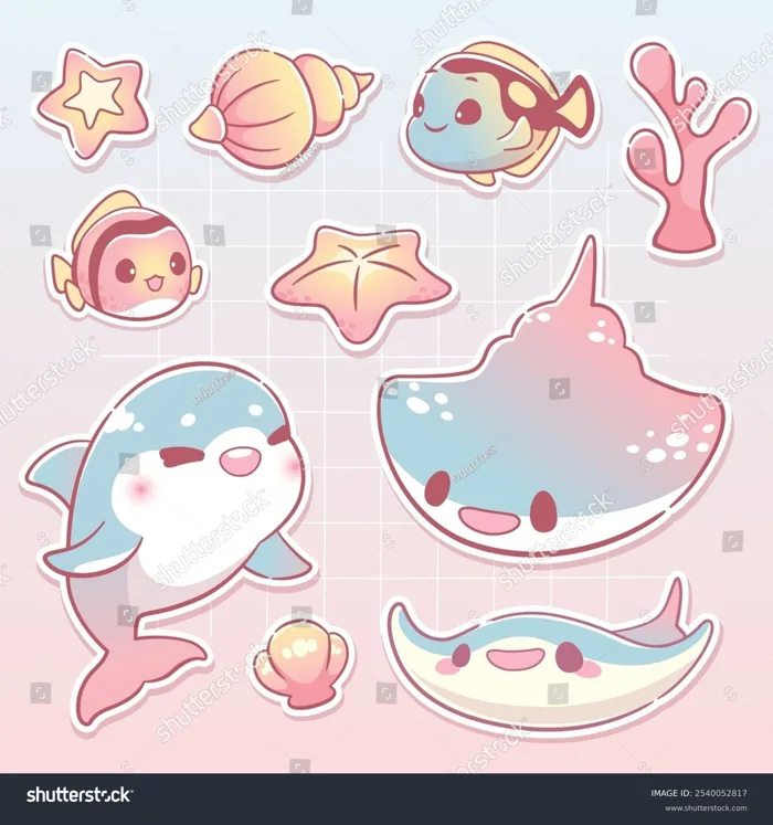 Kawaii Ocean Sea Animal Sticker Elements: Vector có sẵn (miễn phí bản  quyền) 2540052817 | Shutterstock