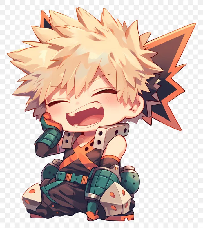 Katsuki Bakugo - Chibi Anime Character Laughing PNG