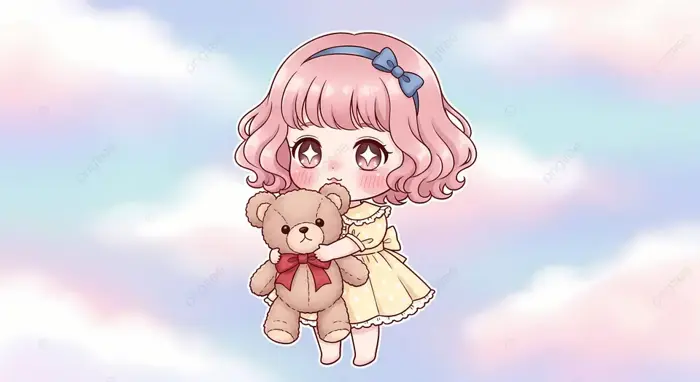 Hình nền Nền Cô Gái Chibi Dễ Thương ôm Gấu Bông Trên Bầu Trời Mơ Mộng, Cô  Gái Chibi, Gấu Bông, Bầu Trời Mây Background Vector để tải xuống miễn phí -