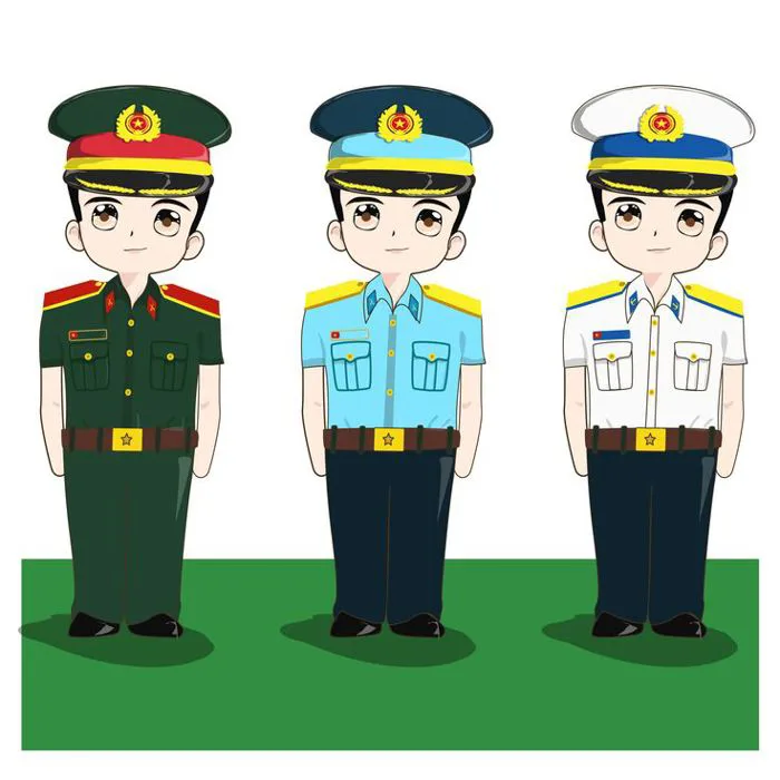 Ảnh vector chibi bộ đội mặc quân phục Hải quân, không quân, sỹ quan