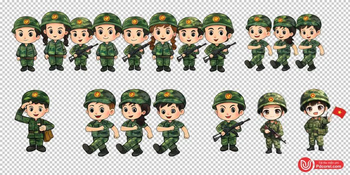 Chibi chú bộ đội hành quân, Chibi chú bộ cầm súng file photoshop -  Pdcorel.com