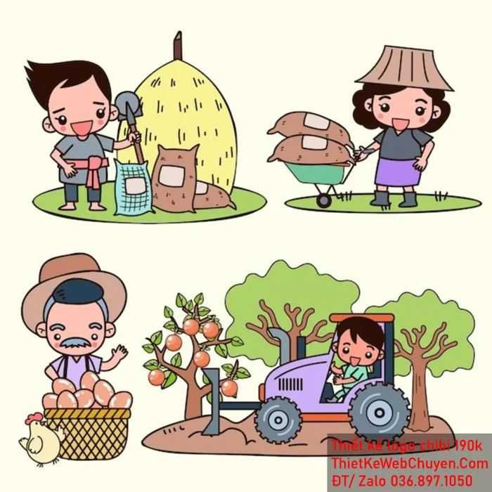 MẪU THIẾT KẾ LOGO CHIBI BÁC NÔNG DÂN 190K CUTE DỄ THƯƠNG