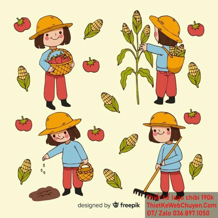 MẪU THIẾT KẾ LOGO CHIBI BÁC NÔNG DÂN 190K CUTE DỄ THƯƠNG