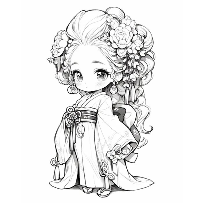 Chibi cổ trang dễ thương - Set 70 Tờ Tranh Tô Màu A4 A5 Dành Cho Màu Sáp,  Màu Chì , Màu Nước - TRANH TÔ MÀU COLOR LAND
