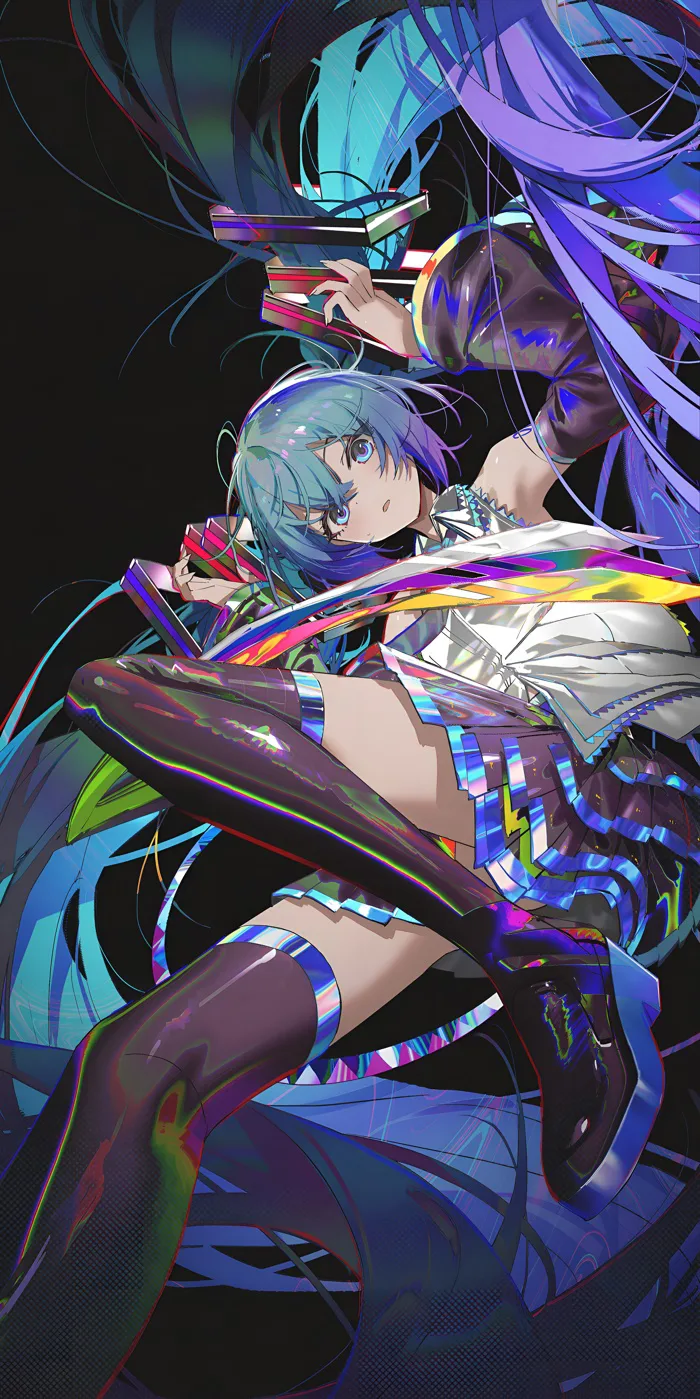 Hình Nền Hatsune Miku Cyberpunk Glitch Art | 2502x5000 | Wallpaper Alchemy