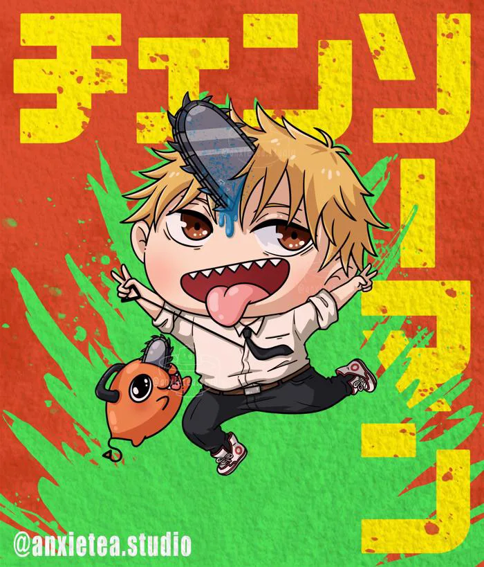 I drew chibi Denji and Pochita : r/ChainsawMan