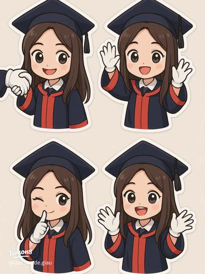 Sticker tốt nghiệp chibi nữ siêu xinh – mũ cử nhân hoạt hình cute để dán  sổ, laptop