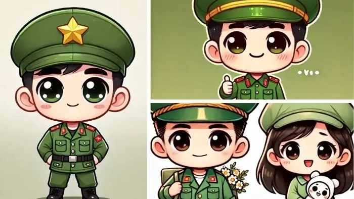 Bộ ảnh chú bộ đội chibi đáng yêu với nét vẽ sinh động