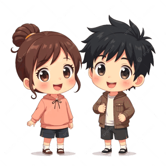 Hình ảnh Cặp đôi Anime Dễ Thương Phong Cách Chibi Mắt To Quần áo Thường  Ngày Tóc Nâu PNG , Ch, địa điểm, Phong Cách Chibi PNG trong suốt và Vector  để