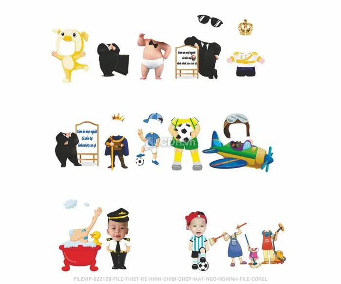 File thiết kế hình chibi ghép mặt ngộ nghĩnh. File corel (v64714437) - Vector6 All New - Super AI Design File thiết kế hình chibi ghép mặt ngộ nghĩnh. File corel (v64714437) - Vector6 All New - Super AI Design
