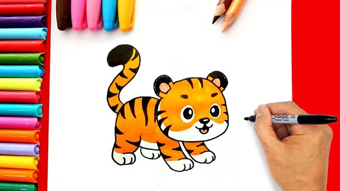 Vẽ con hổ đơn giản dễ thương - Cách vẽ con hổ cute