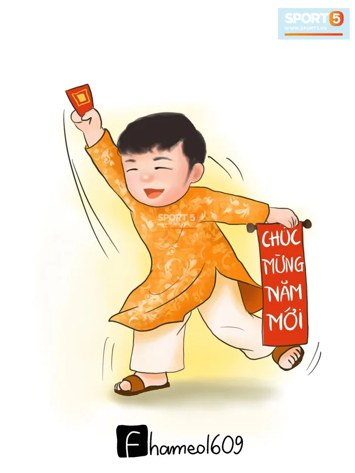 Chiêm ngưỡng loạt ảnh chibi Công Phượng, Quang Hải mặc áo dài đón Tết yêu  ngất ngây