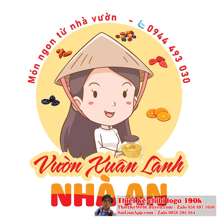 Vẽ chibi cô gái áo dài trắng đội nón lá để thiết kế logo