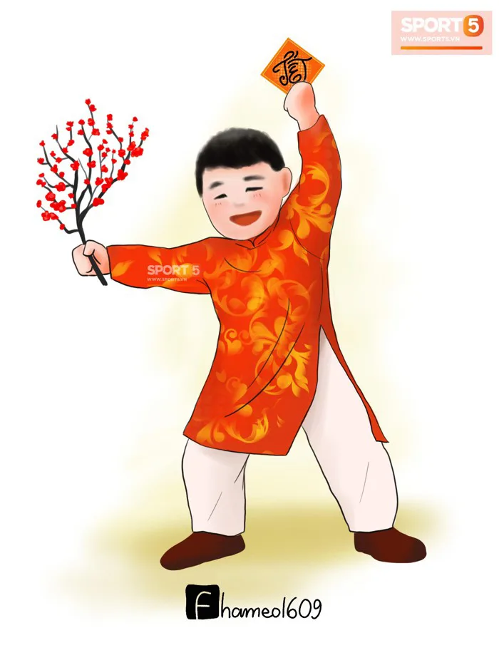 Chiêm ngưỡng loạt ảnh chibi Công Phượng, Quang Hải mặc áo dài đón Tết yêu  ngất ngây