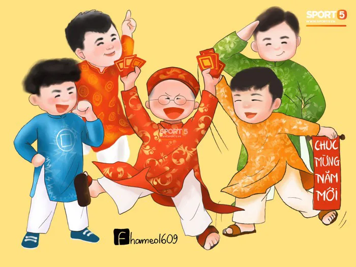 Chiêm ngưỡng loạt ảnh chibi Công Phượng, Quang Hải mặc áo dài đón Tết yêu  ngất ngây